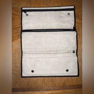 Leeds Black Genuine Leather Microfiber Jewelry Holder Travel Case Trifold Wallet